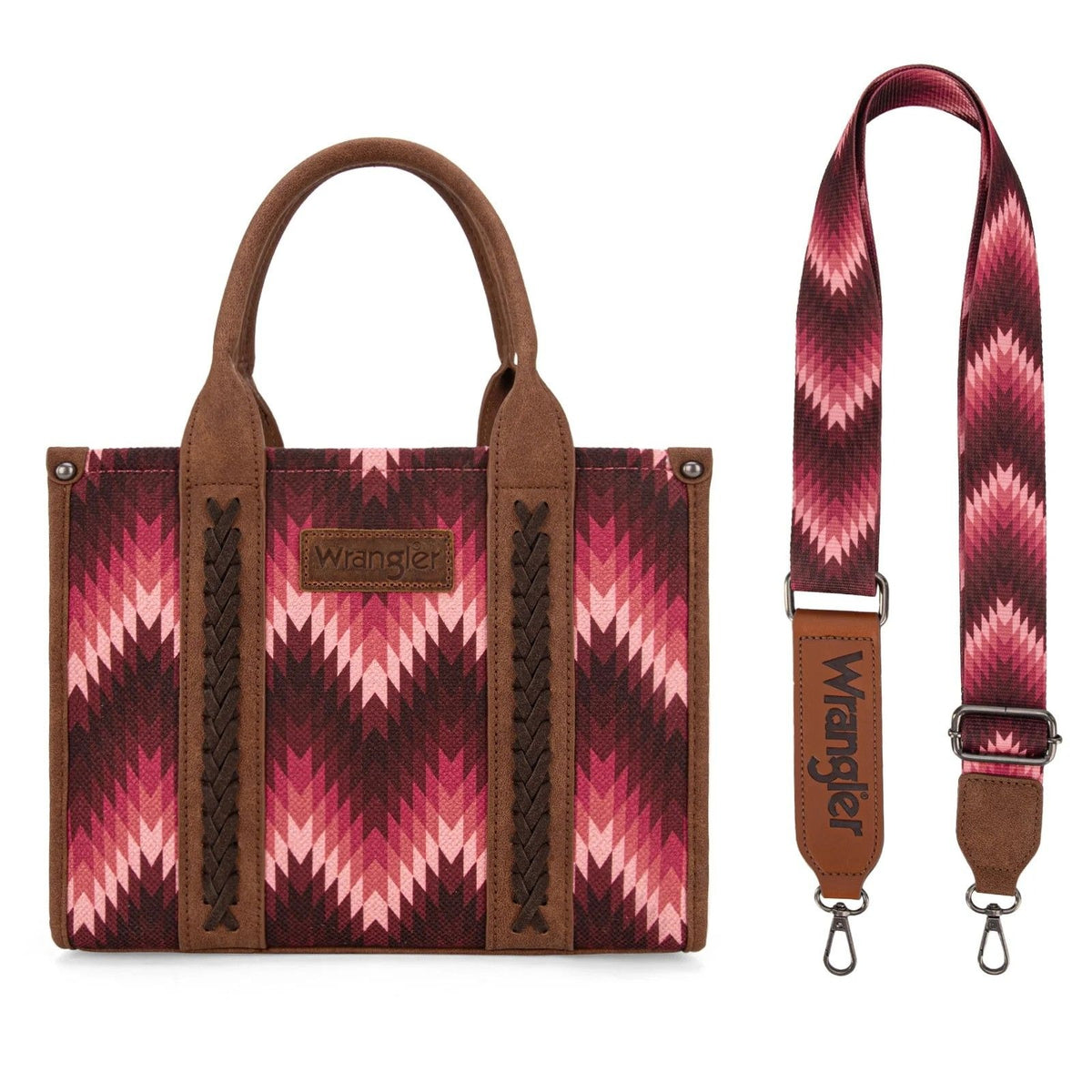 WG2211-8120S Wrangler Southwestern Pattern Dual Sided Print Tote/Crossbody - DARK PINK