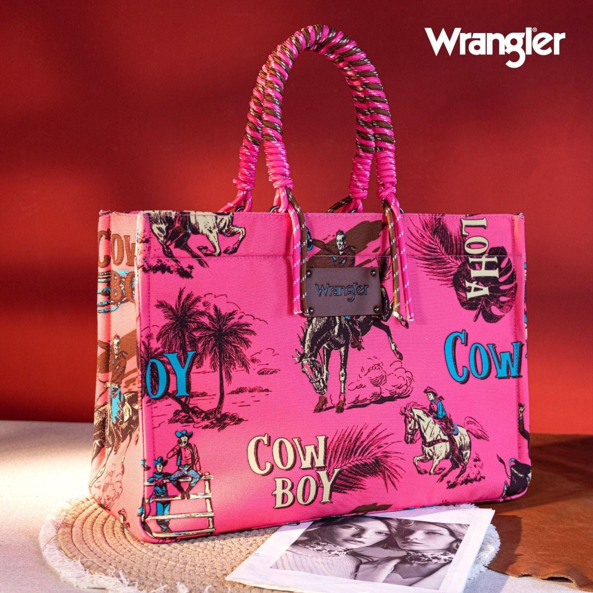 Wrangler COWBOY Dual Sided Print Canvas Wide Tote