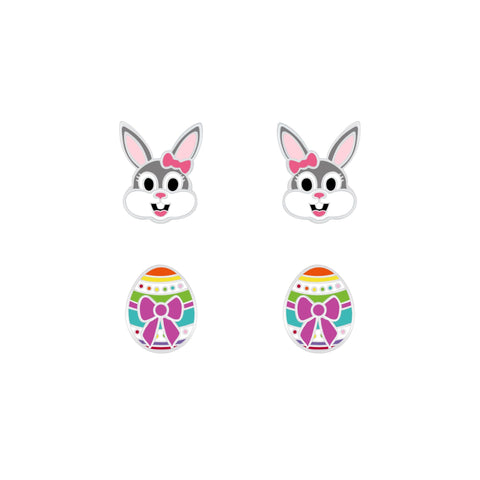 Silver Easter Stud Earrings Set ,