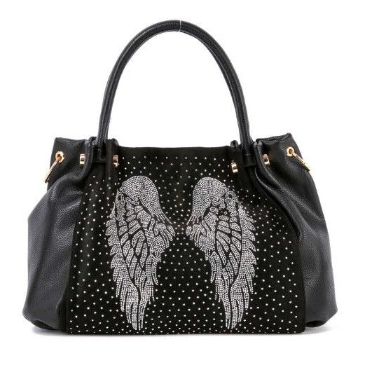 ANGEL WING DENIM BLING TOTE BAG