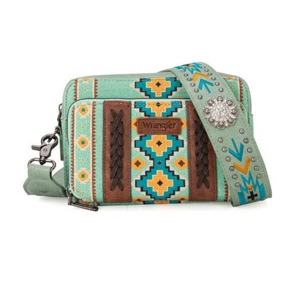 Wrangler Aztec Printed Crossbody Purse With Wallet Compartment