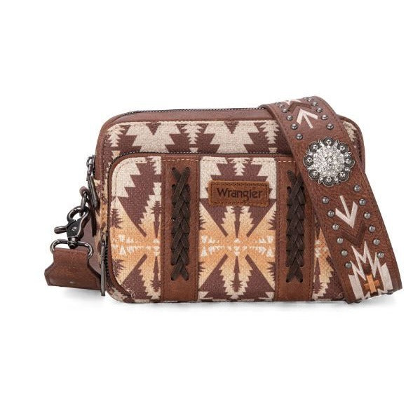 Wrangler Aztec Printed Crossbody Purse With Wallet Compartment