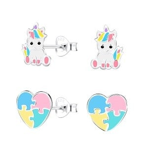 Silver Unicorn Stud Earrings Set