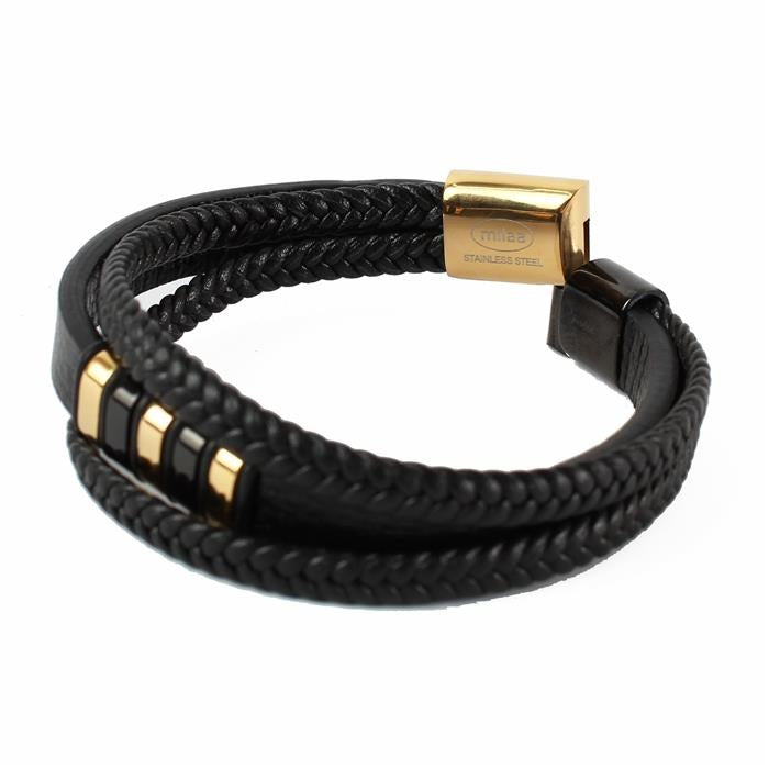 STAINLESS STEEL LEATHER BRACELET - 184112BKG