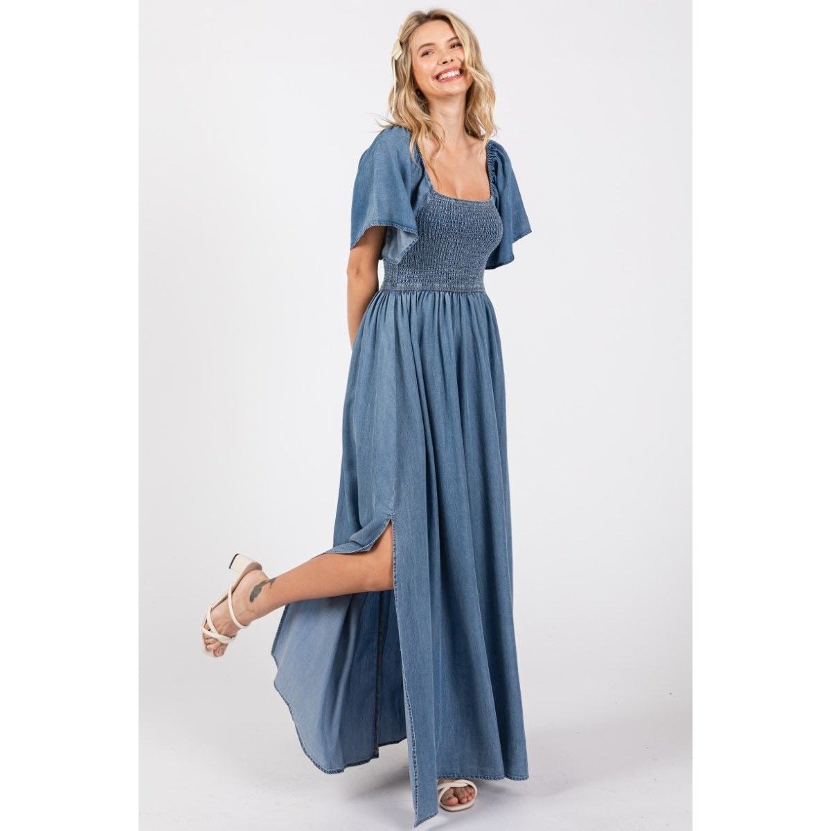 Chest Smoked Denim Max Dress