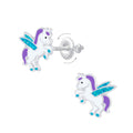Silver Winged Unicorn Screw Back Earrings