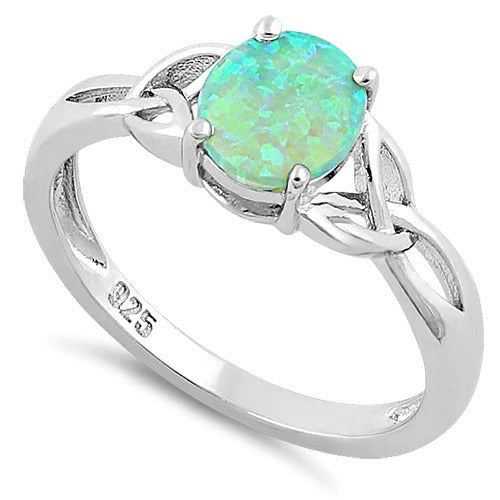 Sterling Silver Oval Celtic White Lab Opal Ring