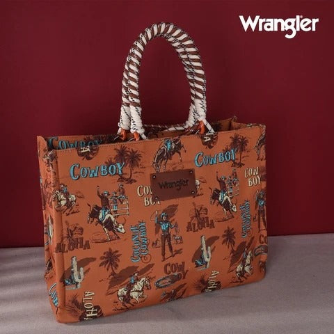 Wrangler COWBOY Dual Sided Print Canvas Wide Tote