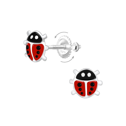 Silver Ladybug Screw Back Earrings