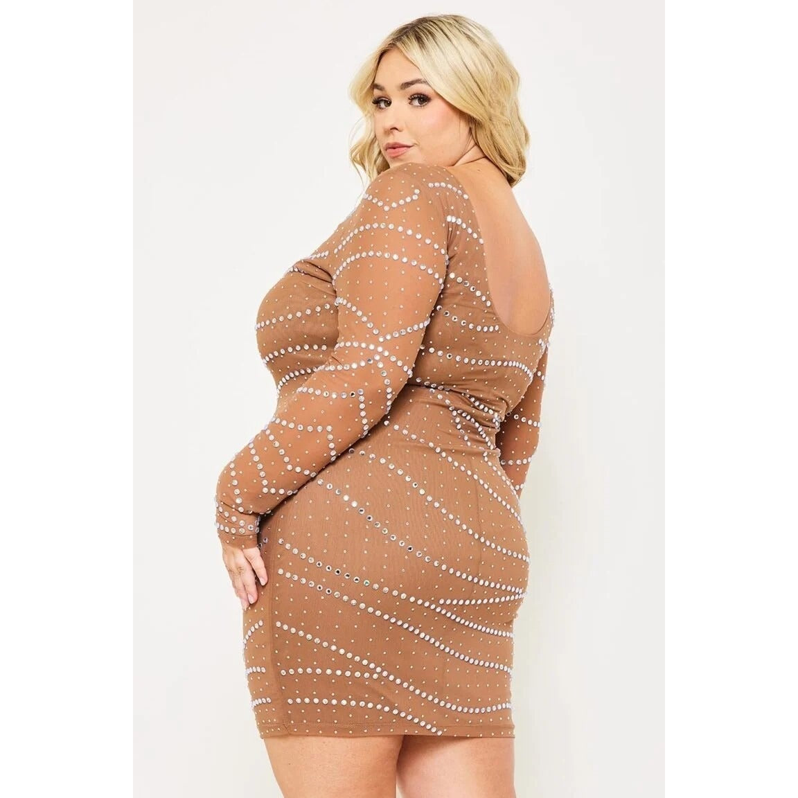 MULTI SIZE RHINESTONE MESH PLUS SIZE MINI DRESS