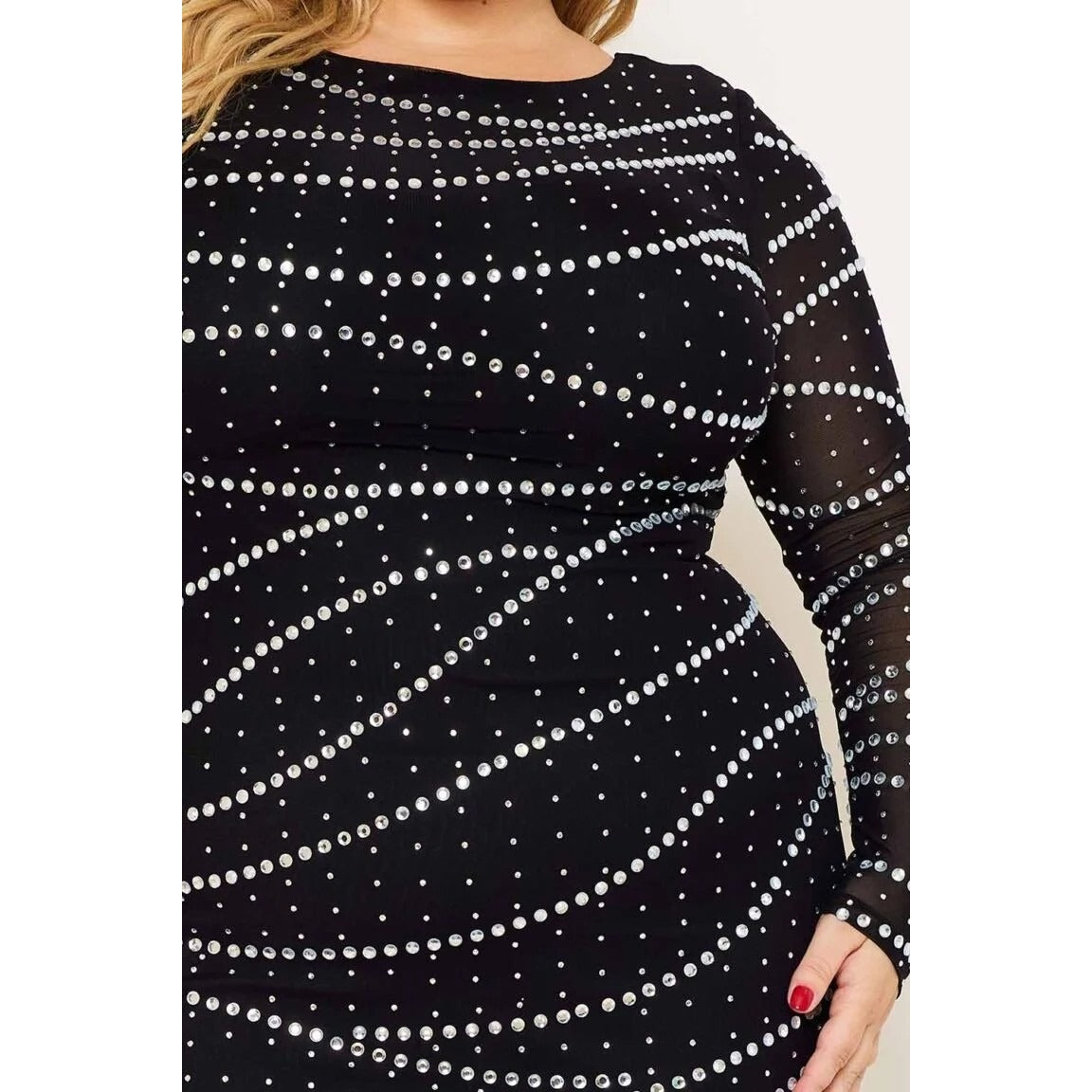 MULTI SIZE RHINESTONE MESH PLUS SIZE MINI DRESS