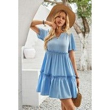 Solid Color Block Ruffle Ruched Loose Midi Dress