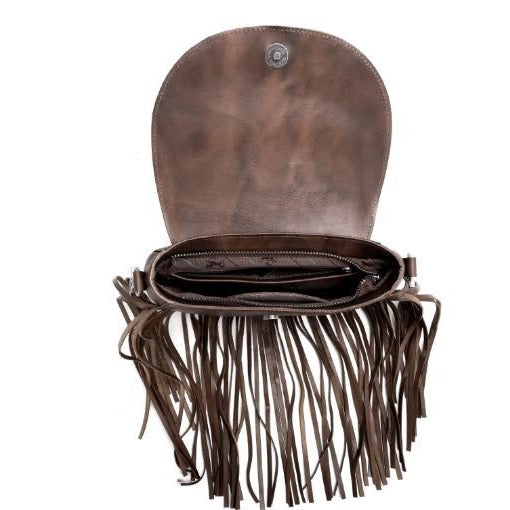 Montana West 100% Genuine Leather Hand Tooled Fringe Saddle Bag