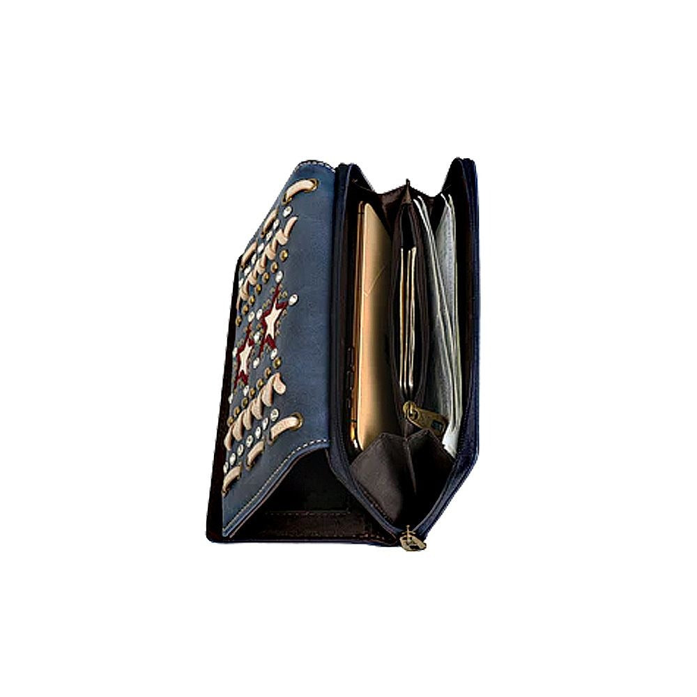 Montana West Fringe Collection Wallet With Cut-Out Stars, Rhinestones And Studs