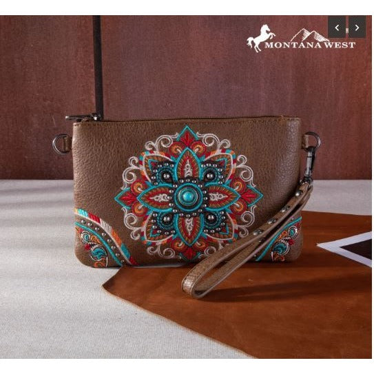 Montana West Embroidered Tribal Mandala Collection Clutch/Crossbody