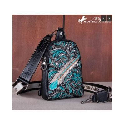 Montana West Embroidered Feather Cut-Out Floral Sling Bag