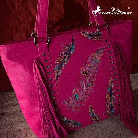 Montana West Embroidered Feather Collection Concealed Carry Tote