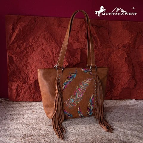 Montana West Embroidered Feather Collection Concealed Carry Tote