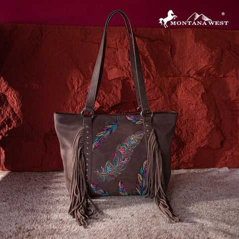 Montana West Embroidered Feather Collection Concealed Carry Tote