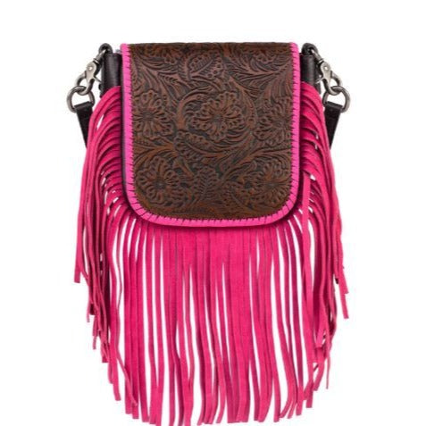 Montana West Genuine Leather Tooled Collection Fringe Crossbody