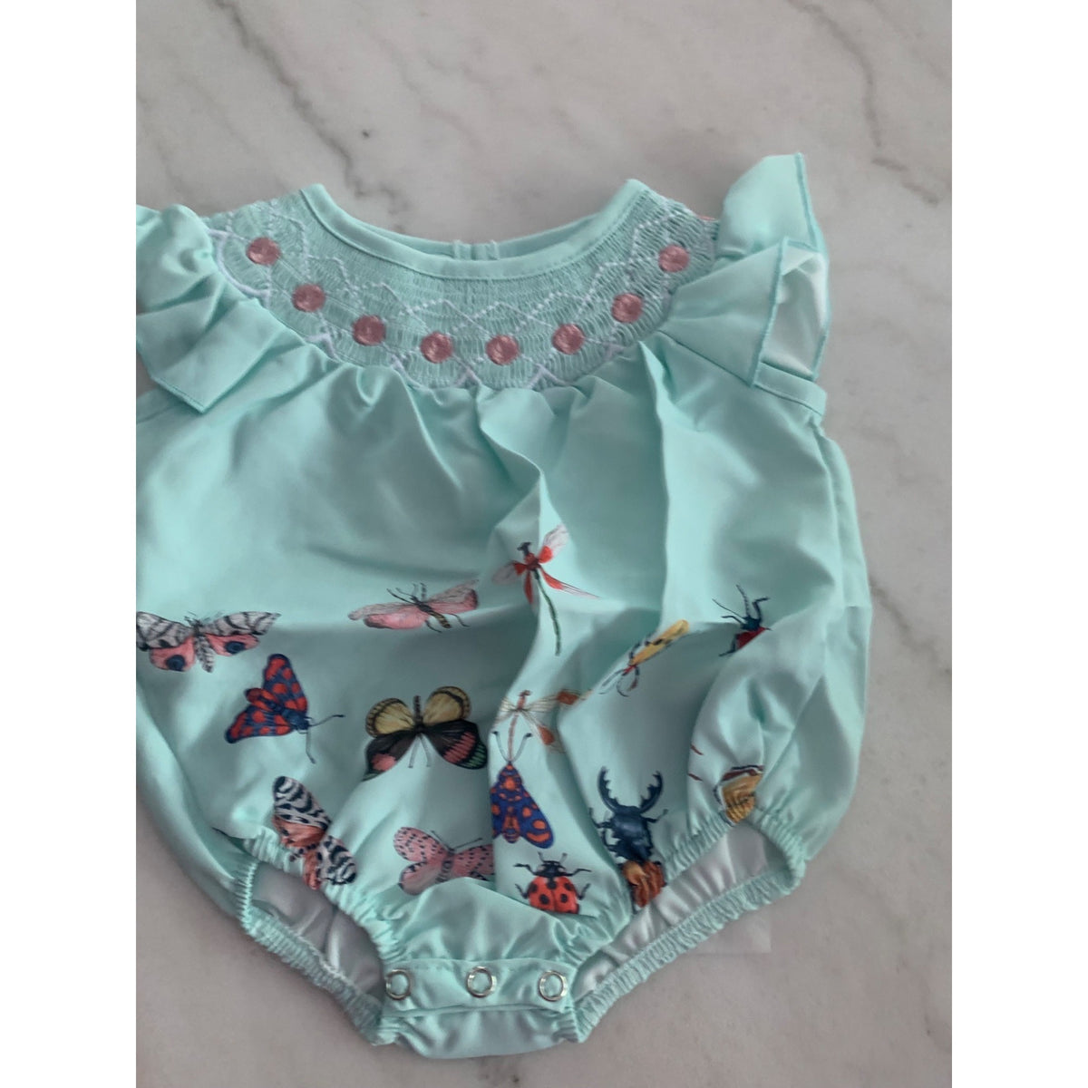 Baby Girls Mint Green Butterfly Ruffle Romper Outfit Snap Closure 100% Cotton
