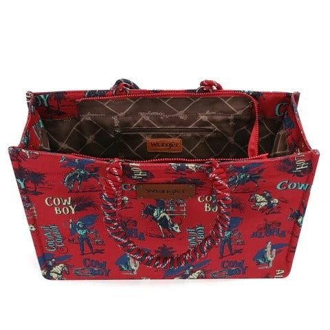 Wrangler COWBOY Dual Sided Print Canvas Wide Tote