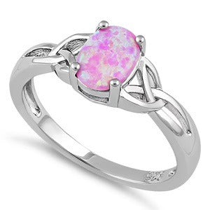 Sterling Silver Oval Celtic White Lab Opal Ring