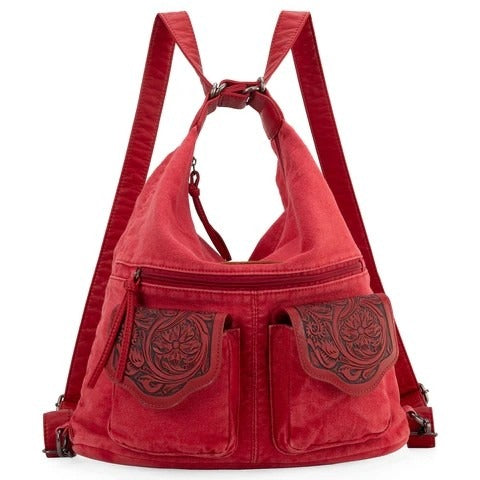 Convertible hobo, backpack, crossbody made of denim jean and PU leather this convertible shoulder bag