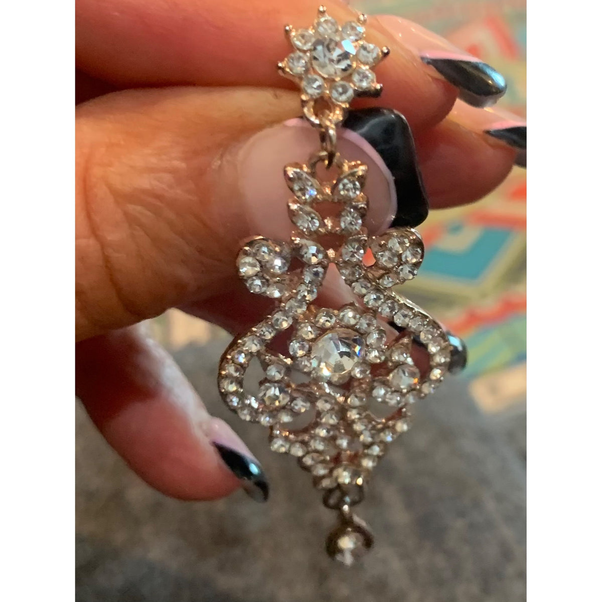Gold-Tone Crystal Filigree Dangle Earrings With Teardrop Accents