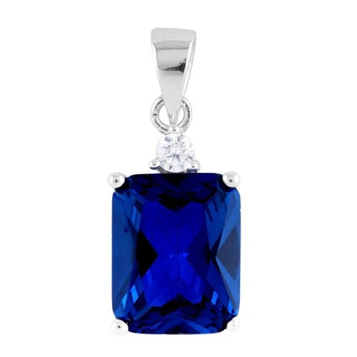 Sterling Silver Rectangular Saphire CZ Pendant