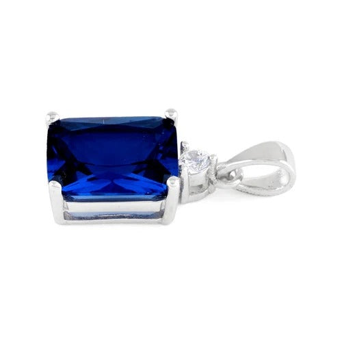 Sterling Silver Rectangular Saphire CZ Pendant