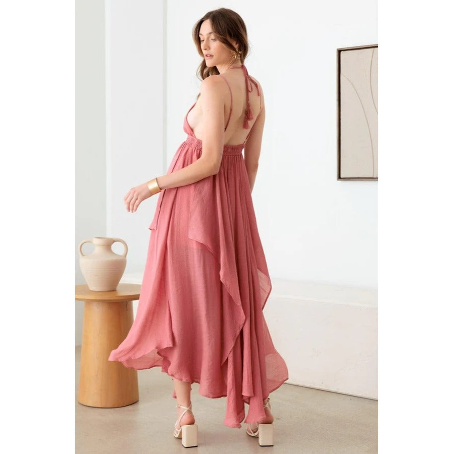 Tassel Fringe Strap Cutout Maxi Dress