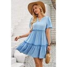 Solid Color Block Ruffle Ruched Loose Midi Dress