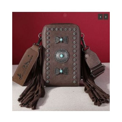 "MW1270-210 BR Montana West Fringe Mariposa Concho Collection Sling Bag Be the first to review this product Color BROWN Dimension 5