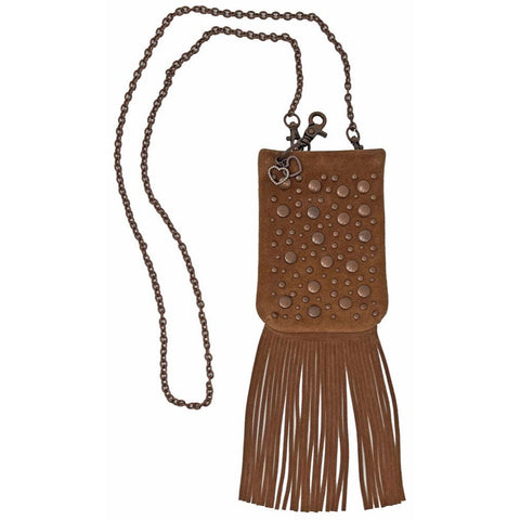 Stud Accent Crossbody Mini Messenger Bag with Fringe