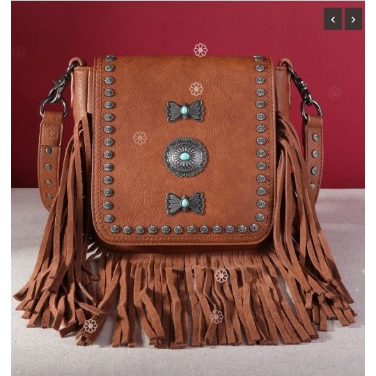 Montana West Fringe Mariposa Concho Collection Crossbody Be the first to review this product Color BROWN Dimension 7.5" x 0.2