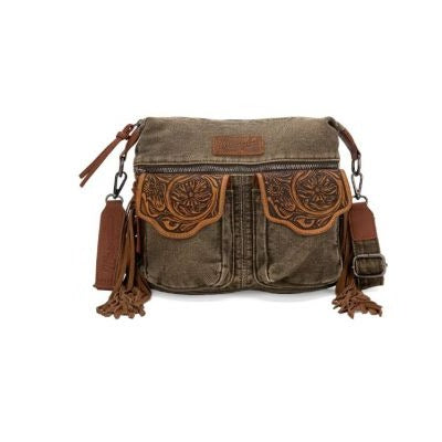 Wrangler by Montana West Genuine leather fringe Floral tooled on the flap with magnetic button