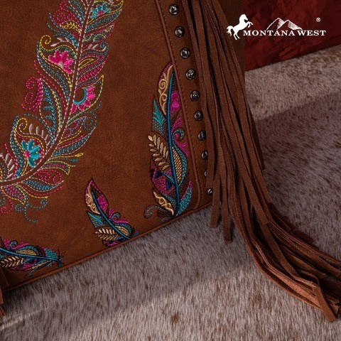 Montana West Embroidered Feather Collection Concealed Carry Tote