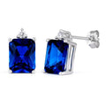 Sterling Silver Rectangular Saphire CZ Earrings