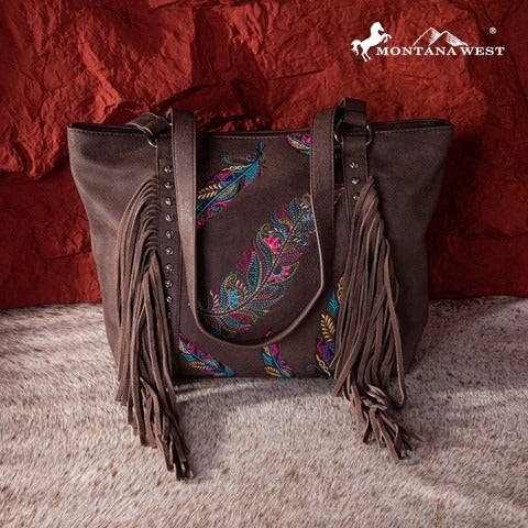 Montana West Embroidered Feather Collection Concealed Carry Tote