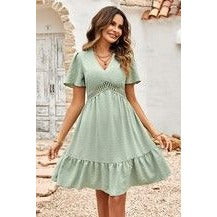 Dot Solid V Neck Color Block Lace Dress Style