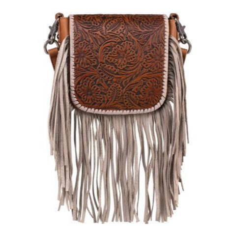 Montana West Genuine Leather Tooled Collection Fringe Crossbody