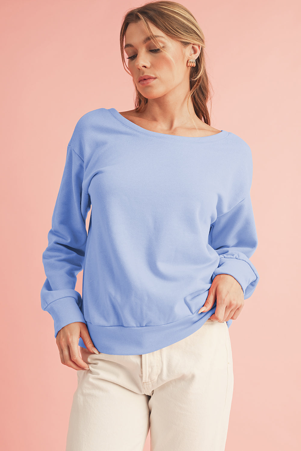 Black Bowknot Plain Round Neck Sweatshirt