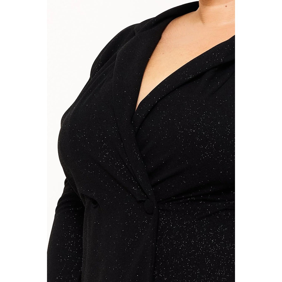 GLITTERED SUIT PLUS SIZE ROMPER BUTTON DETAIL FRONT LONG SLEEVE