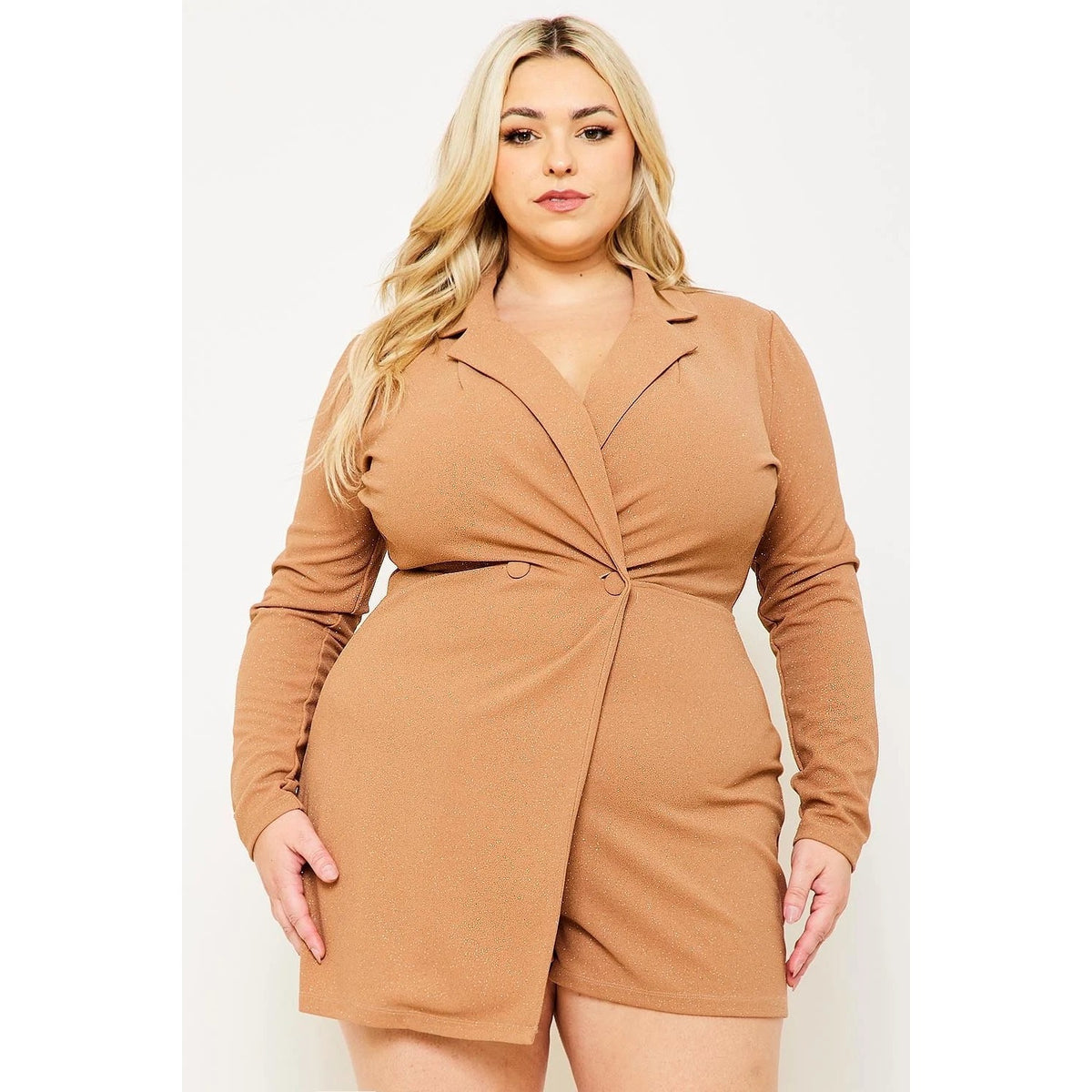 GLITTERED SUIT PLUS SIZE ROMPER BUTTON DETAIL FRONT LONG SLEEVE