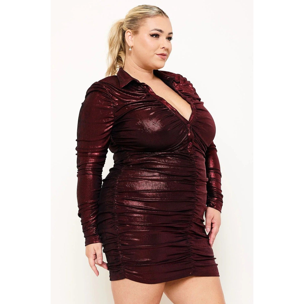 SLINKY FOIL SHIRT PLUS SIZE MINI DRESS