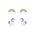 Silver Unicorn Stud Earrings Set ,