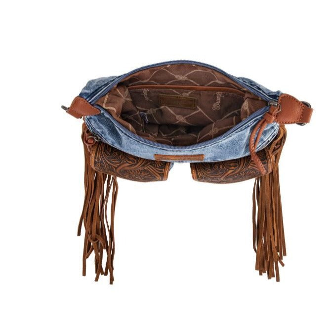 Wrangler by Montana West Genuine leather fringe Floral tooled on the flap with magnetic button