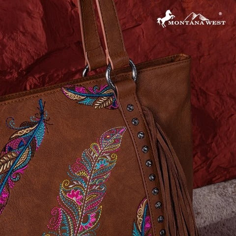 Montana West Embroidered Feather Collection Concealed Carry Tote