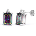 Sterling Silver Rectangular rainbow CZ Earrings